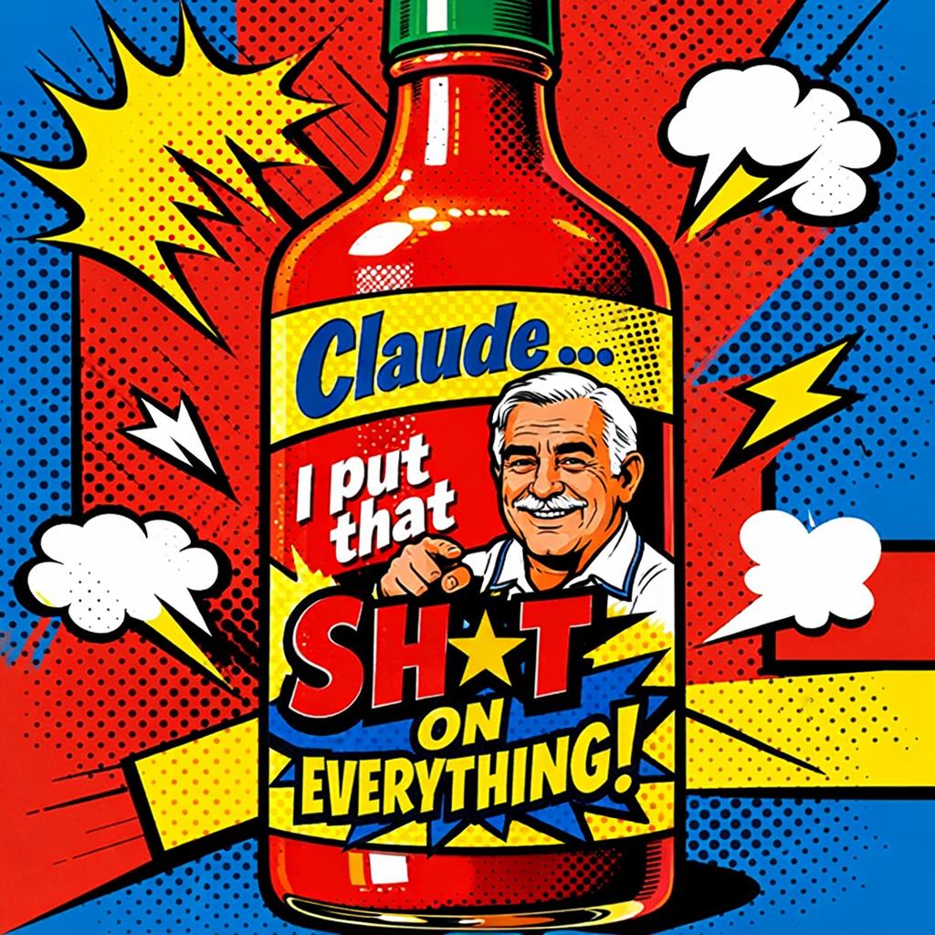bottle of hot sauce with a label that states "Claude... I put th Blank Meme Template
