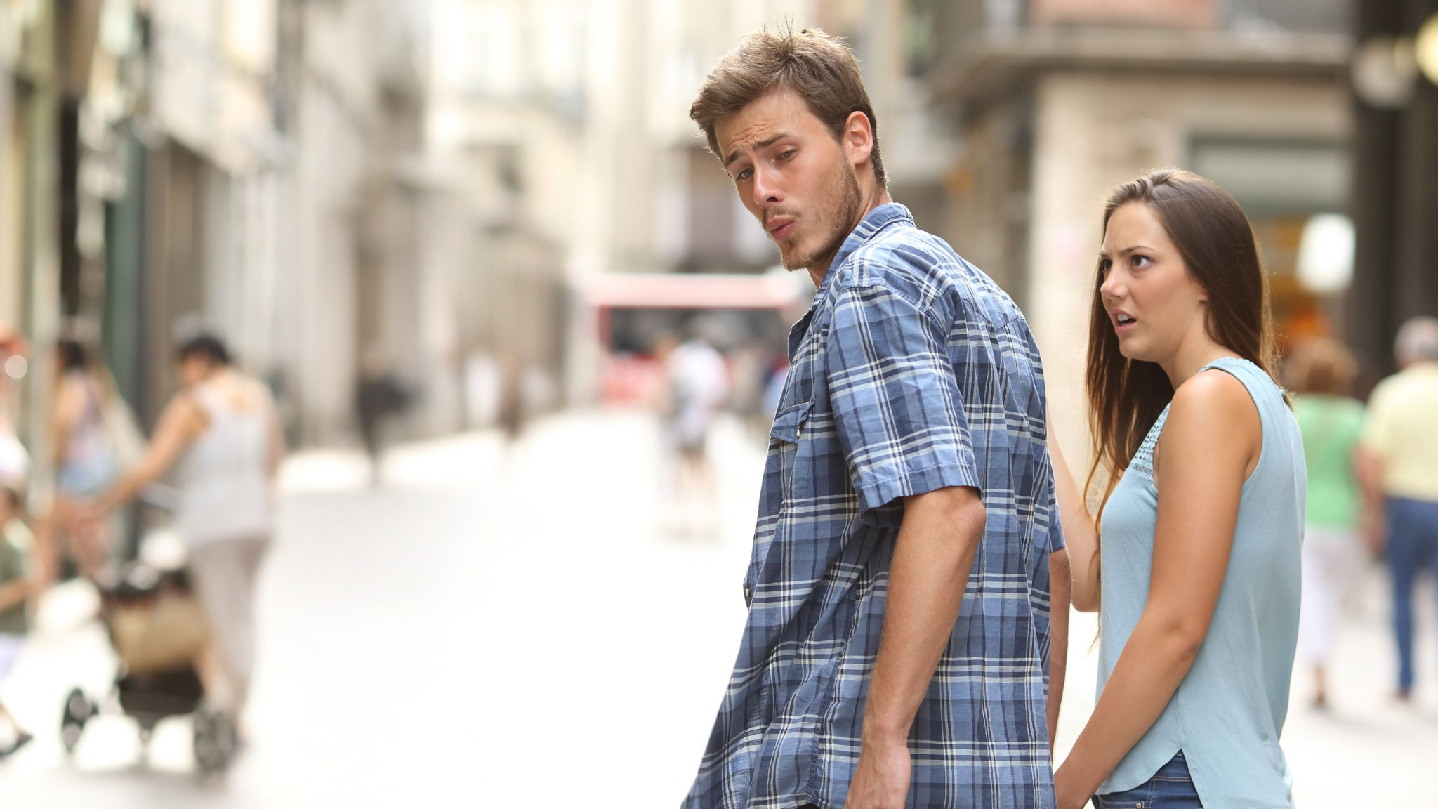 Distracted boyfriend cleaned up Blank Meme Template