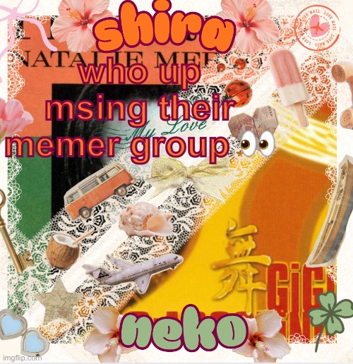 neko and shira shared temp <3 | who up msing their memer group 👀 | image tagged in neko and shira shared temp 3 | made w/ Imgflip meme maker