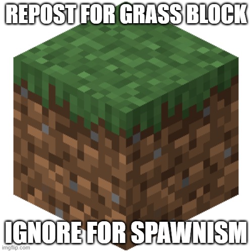 repost for grass block; ignore for spawnism | image tagged in repost | made w/ Imgflip meme maker