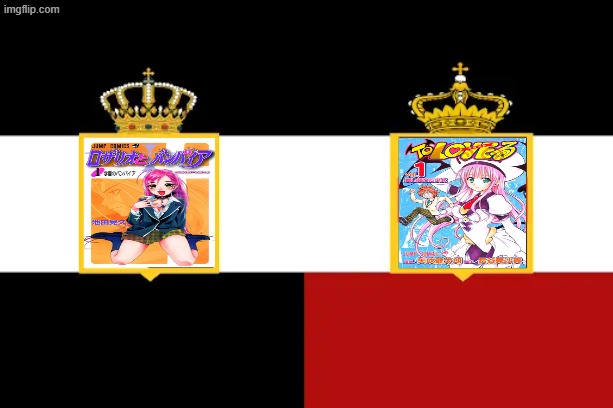 Austria Hungary but based and epic (To Love Ru x Rosario + Vampire crossover flag) Rosario + Vampire meme 18 | image tagged in rosario vampire,to love ru,manga,flag | made w/ Imgflip meme maker