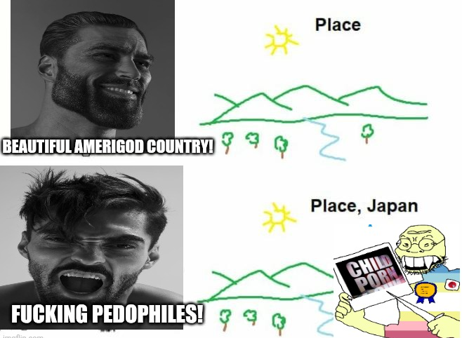 Gigachad hates Japan and loves America Blank Meme Template
