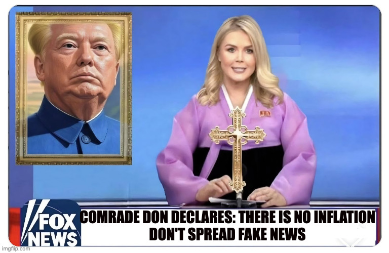 Inflation is fake news according to Trump | Comrade Don declares: There is no inflation
don't spread fake News | image tagged in north koreatrump,fox news alert | made w/ Imgflip meme maker