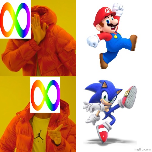 I like Sonic | image tagged in memes,drake hotline bling,mario,sonic the hedgehog,autism | made w/ Imgflip meme maker