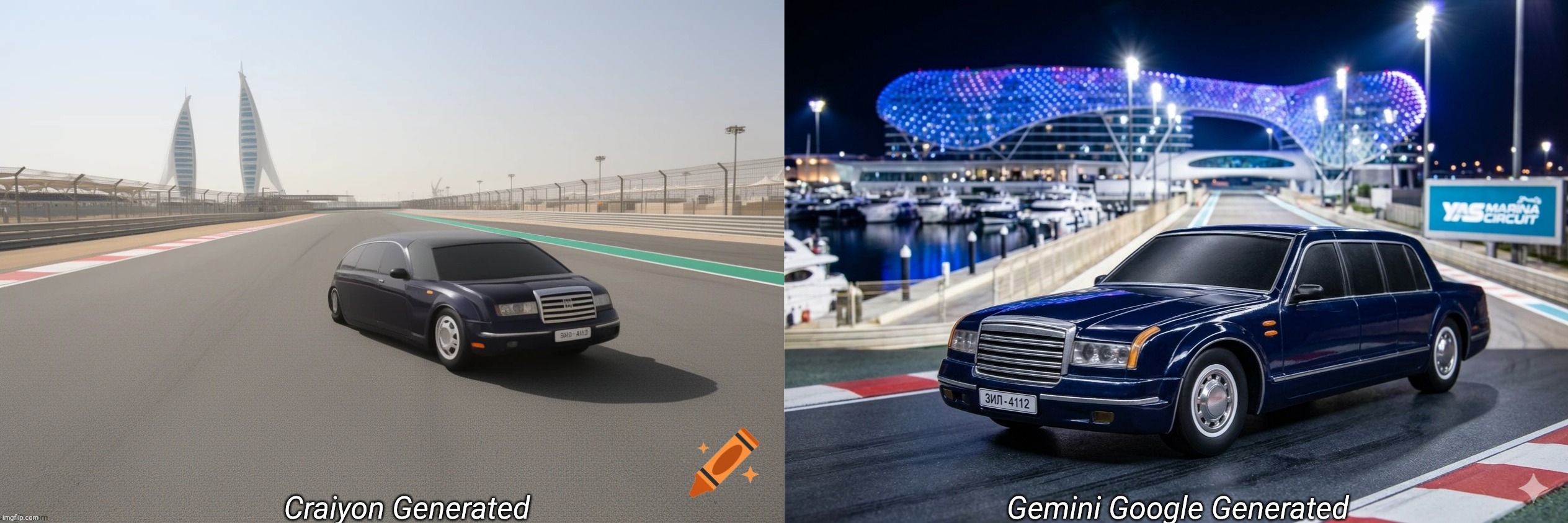 AI Images Difference ZIL-4112 | Craiyon Generated; Gemini Google Generated | image tagged in ai generated,cars | made w/ Imgflip meme maker