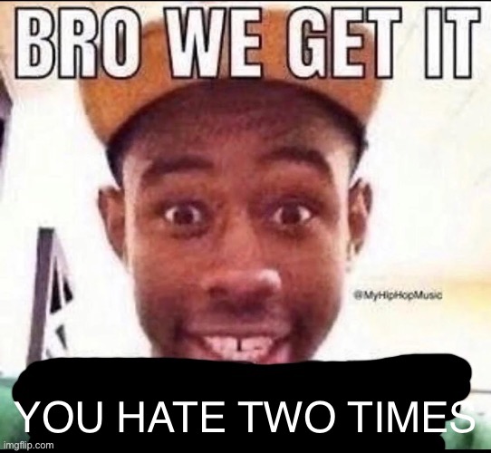 Bro we get it (blank) | YOU HATE TWO TIMES | image tagged in bro we get it blank | made w/ Imgflip meme maker