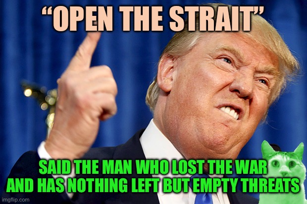 Donald Trump | “Open the strait”; Said the man who lost the war and has nothing left but empty threats | image tagged in donald trump | made w/ Imgflip meme maker