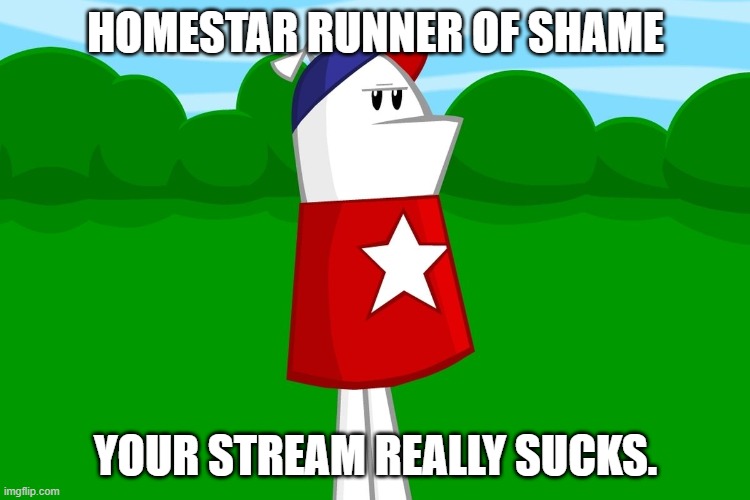 Homestar Runner of Shame | Homestar Runner of Shame; Your stream really sucks. | image tagged in homestar runner,memes,shame | made w/ Imgflip meme maker
