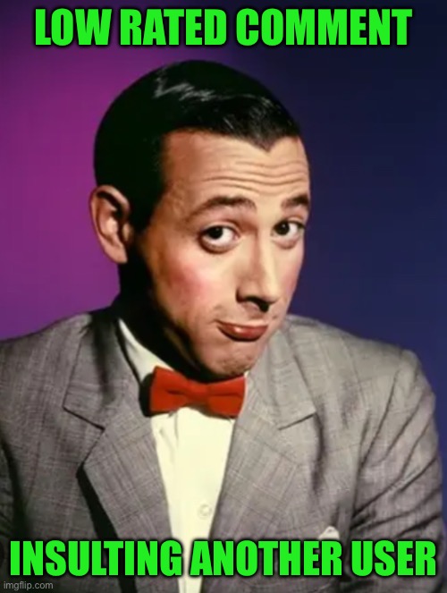 Low rated comment; Insulting another user | image tagged in pee wee herman | made w/ Imgflip meme maker