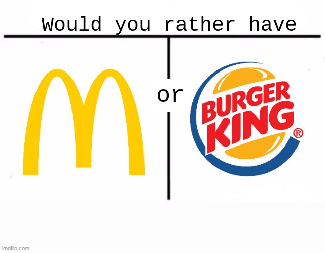 McDonald's or Burger King | image tagged in would you rather have template,mcdonalds,burger king | made w/ Imgflip meme maker