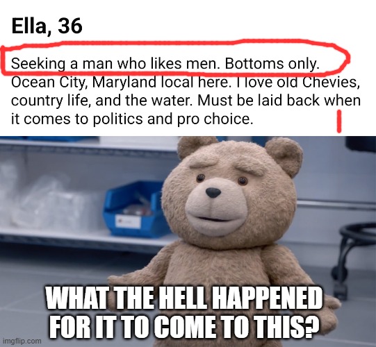 Dating Prefs | What the hell happened for it to come to this? | image tagged in ted question | made w/ Imgflip meme maker