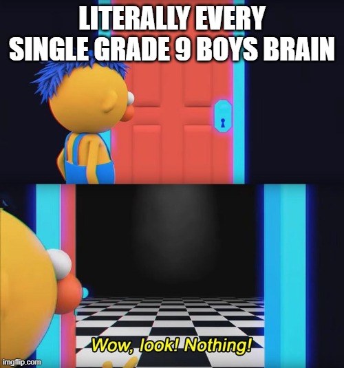 Wow, look! Nothing! | Literally every single grade 9 boys brain | image tagged in wow look nothing | made w/ Imgflip meme maker