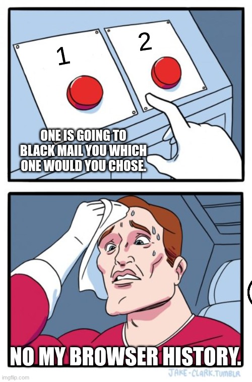 which one would you chouse. | 2; 1; one is going to black mail you which one would you chose. no my browser history. | image tagged in memes,two buttons | made w/ Imgflip meme maker