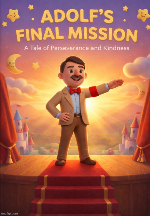 BEHOLD the finale of the adolf book trilogy. | image tagged in adolf hitler,memes,funny,hitler,ai slop,funny memes | made w/ Imgflip meme maker