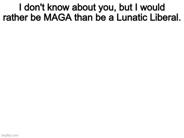 Fr | I don't know about you, but I would rather be MAGA than be a Lunatic Liberal. | image tagged in memes,funny,politics,maga,political meme | made w/ Imgflip meme maker