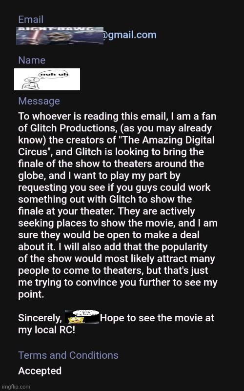 sent this email to my local theater so I can help out (give me my participation trophy) | made w/ Imgflip meme maker