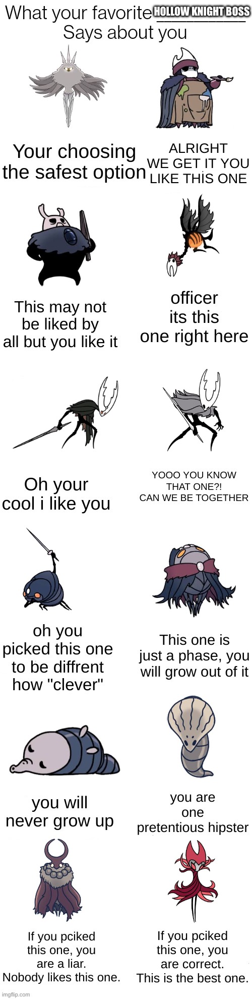 You either ascend with gorb or descend with soul master. | Hollow knight boss | image tagged in what your favorite one of these says about ypu | made w/ Imgflip meme maker