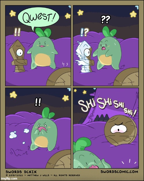 Quest Sprout's unarmed! | image tagged in sprout,quest,shield,sword,gone,uh oh | made w/ Imgflip meme maker