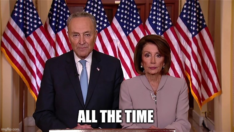 All the time | image tagged in pelosi and schumer | made w/ Imgflip meme maker