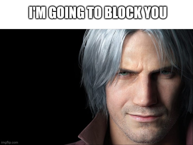 Dante Devil May Cry I'm Going To Block You | I'm Going To Block You | image tagged in dante devil may cry 5 | made w/ Imgflip meme maker