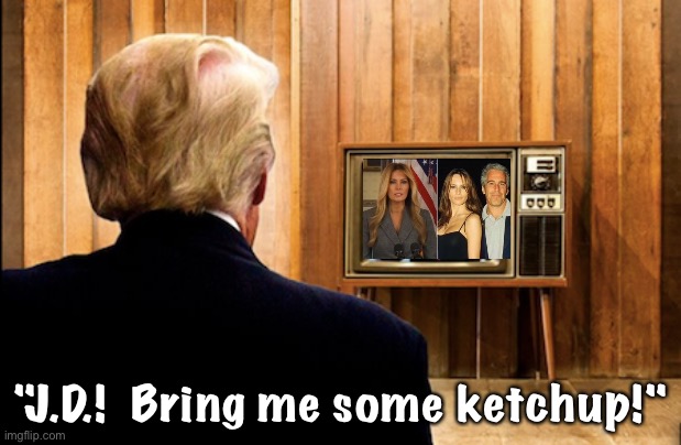 Trump watching Trump on TV | "J.D.!  Bring me some ketchup!" | image tagged in trump watching trump on tv | made w/ Imgflip meme maker