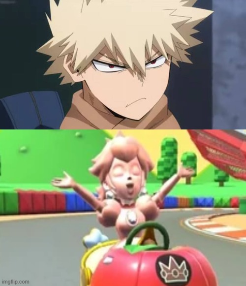 bakugo don't like pink gold peach | image tagged in bakugo don't like who,crossover,mario kart,video games,anime,my hero academia | made w/ Imgflip meme maker