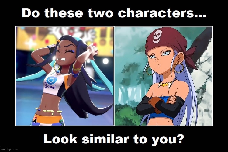 do these two characters look similar to you ? | image tagged in do these two characters look similar to you meme,videogames,pokemon,blue dragon,anime meme,nessa | made w/ Imgflip meme maker