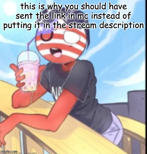 twink 'merica | this is why you should have sent the link in mc instead of putting it in the stream description | image tagged in twink 'merica | made w/ Imgflip meme maker