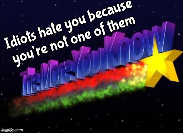 Explaining the Democrats | Idiots hate you because you're not one of them | image tagged in the more you know,liberal logic,things that don't exist,hypocrisy,running on empty,democrats democratting | made w/ Imgflip meme maker