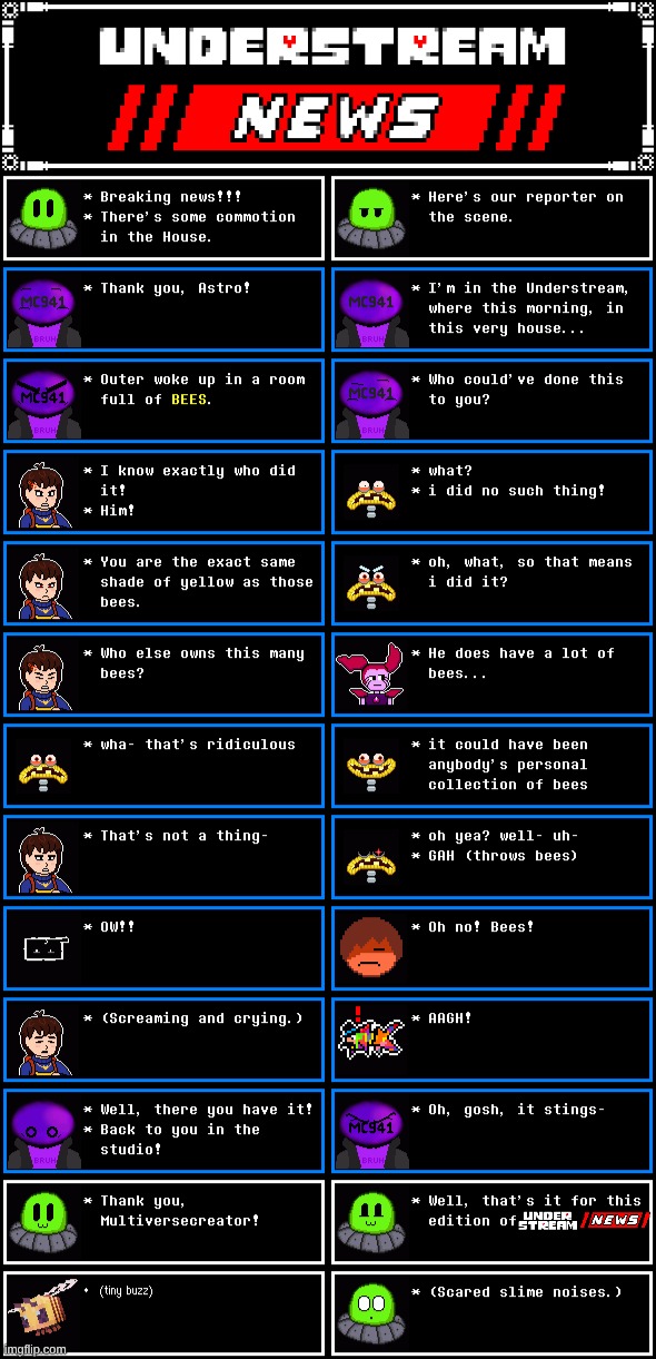 Understream News: Bees! I hope Astro is ok with me continuing the series- | image tagged in understream news,news,textbox,bees,villager news | made w/ Imgflip meme maker