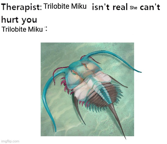 PEAK PaleoArt | She; Trilobite Miku; Trilobite Miku | image tagged in my therapist,memes,animal meme,funny,humor,lol | made w/ Imgflip meme maker
