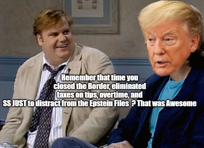 Remember that time you closed the Border, eliminated taxes on tips, overtime, and SS JUST to distract from the Epstein Files  ? That was Awe | made w/ Imgflip meme maker