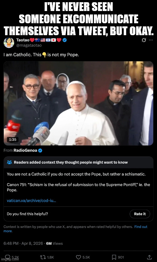 I've never seen someone excommunicate themselves via tweet, but okay. | made w/ Imgflip meme maker