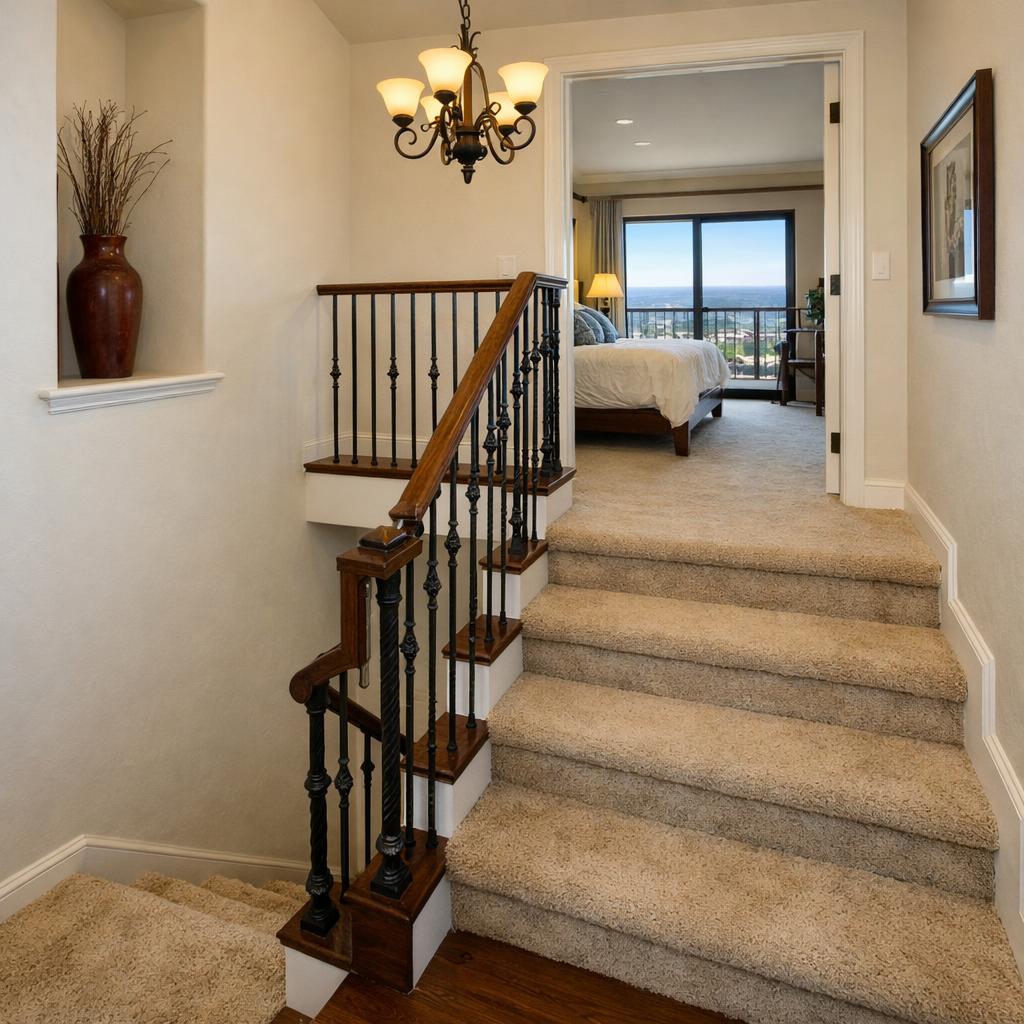 A staircase in a 3-bedroom penthouse leading only to a single be Blank Meme Template