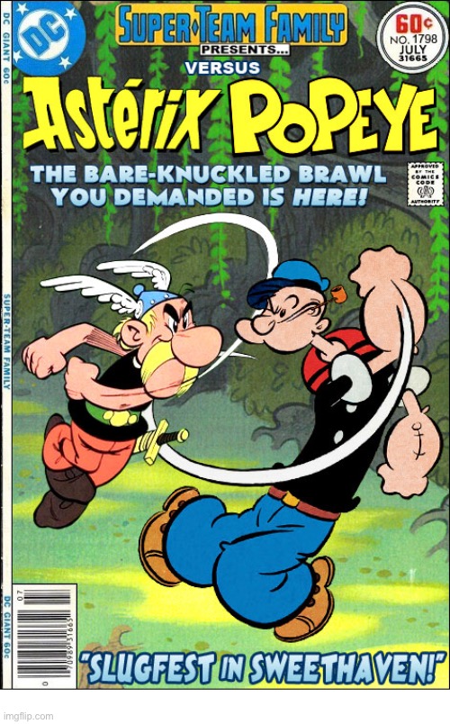 image tagged in comics,popeye,asterix,crossover,super team family,brawl | made w/ Imgflip meme maker