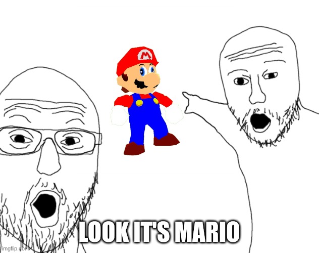 hai | look it's Mario | image tagged in soyjak pointing,mario,gaming | made w/ Imgflip meme maker