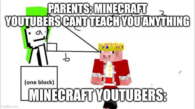 Technoblade Never Dies | Parents: minecraft youtubers cant teach you anything; Minecraft youtubers: | image tagged in minecraft,technoblade,funny,sad | made w/ Imgflip meme maker