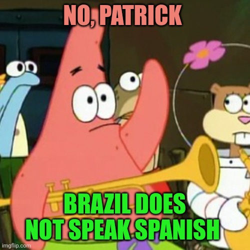 No Patrick | No, Patrick; Brazil does not speak Spanish | image tagged in memes,no patrick,brazil,spanish | made w/ Imgflip meme maker