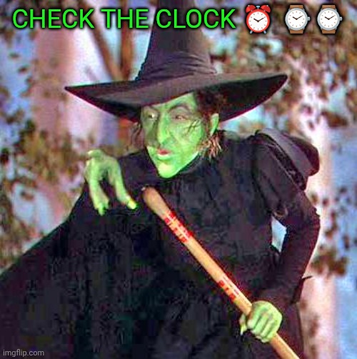 Wicked Witch | Check the clock ⏰ ⌚⌚ | image tagged in wicked witch | made w/ Imgflip meme maker