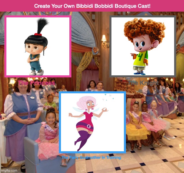 Agnes and Dennis Bibbidi Bobbidi Boutique | image tagged in create your own bibbidi bobbidi boutique cast,hotel transylvania,despicable me,disneyland,disney world,walt disney world | made w/ Imgflip meme maker