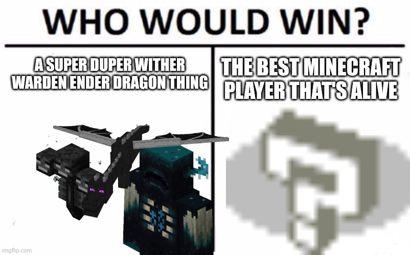 Who Would Win? Meme | A SUPER DUPER WITHER WARDEN ENDER DRAGON THING; the best Minecraft player that's alive | image tagged in memes,who would win | made w/ Imgflip meme maker