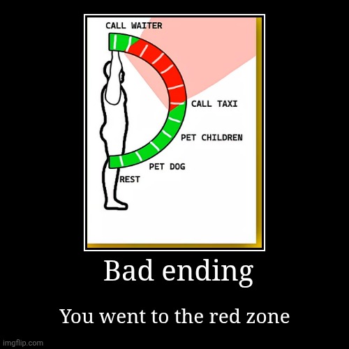 Bad ending | You went to the red zone | image tagged in funny,demotivationals | made w/ Imgflip demotivational maker