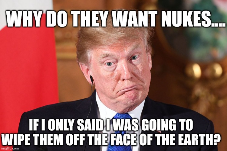Why nukes | Why do they want nukes.... If I only said I was going to wipe them off the face of the earth? | image tagged in donald trump,trump,maga,iran,nevertrump,middle east | made w/ Imgflip meme maker