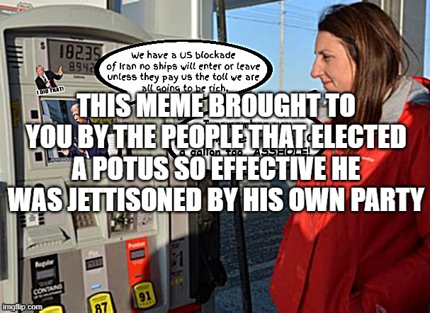 This meme brought to you by the people that elected a POTUS so effective he was jettisoned by his own party | made w/ Imgflip meme maker
