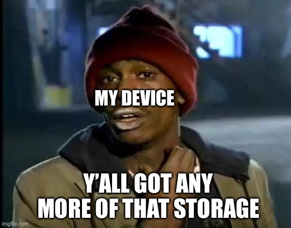 It’s something with a cpu that can play games | My device; Y’all got any more of that storage | image tagged in it has a cpu,and cane play games | made w/ Imgflip meme maker