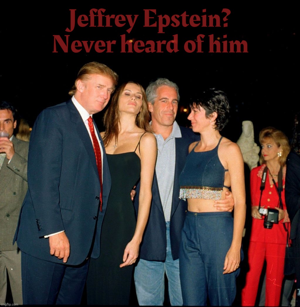 Trump and Jeffery Epstein | Jeffrey Epstein? Never heard of him | image tagged in trump and jeffery epstein | made w/ Imgflip meme maker