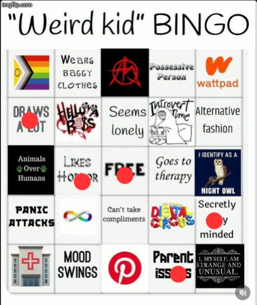"weird kid" bingo | image tagged in weird kid bingo | made w/ Imgflip meme maker