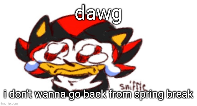 Why is it already over cro | dawg; i don't wanna go back from spring break | image tagged in shadow sniffle | made w/ Imgflip meme maker