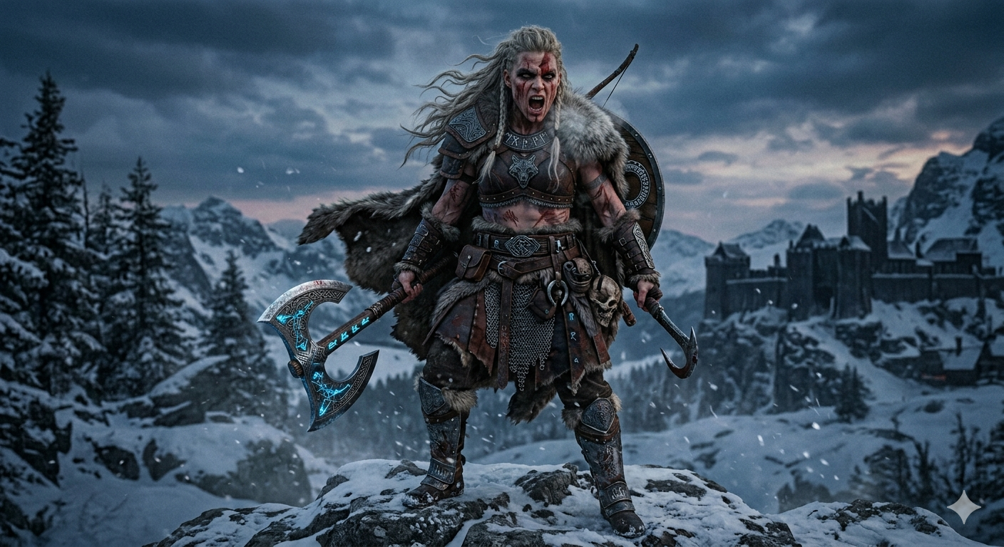 High Quality empowered viking feminist in full art Blank Meme Template
