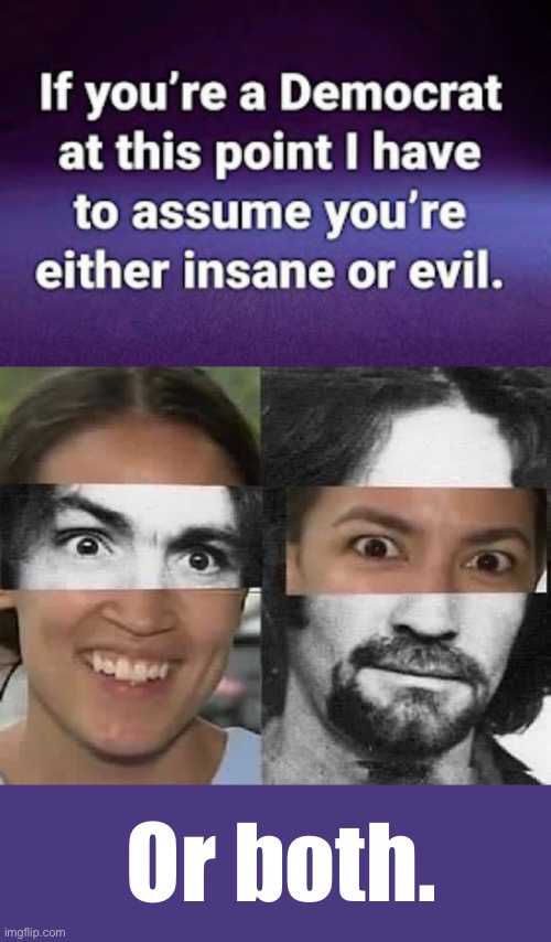 It’s plain to see that a lot of them are both | Or both. | image tagged in political meme,democrats,aoc,charles manson,insane or evil,both | made w/ Imgflip meme maker
